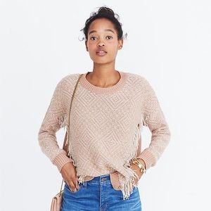 Madewell Fringe Reverse-Diamond Pullover Sweater Mauve/Rosey Pink- Size Medium